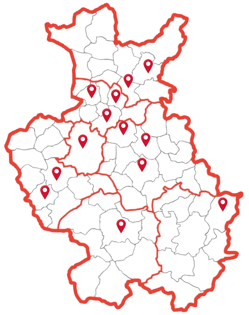 Karte von Ostwestfalen-Lippe mit den 13 Städten, in denen Webdesign OWL arbeitet
